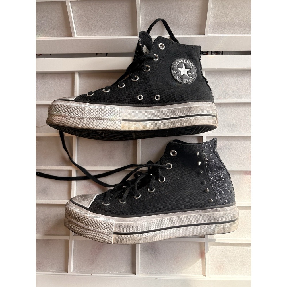 Converse All Star Lift Platform High Studs Distressed Black Sz 40 Chuck Taylor